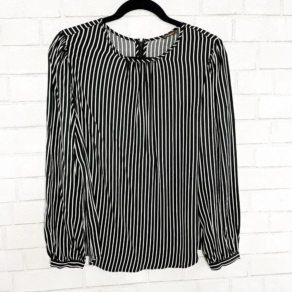 J. McLaughlin Black and White Striped Long Sleeve Blouse Women's Size Small